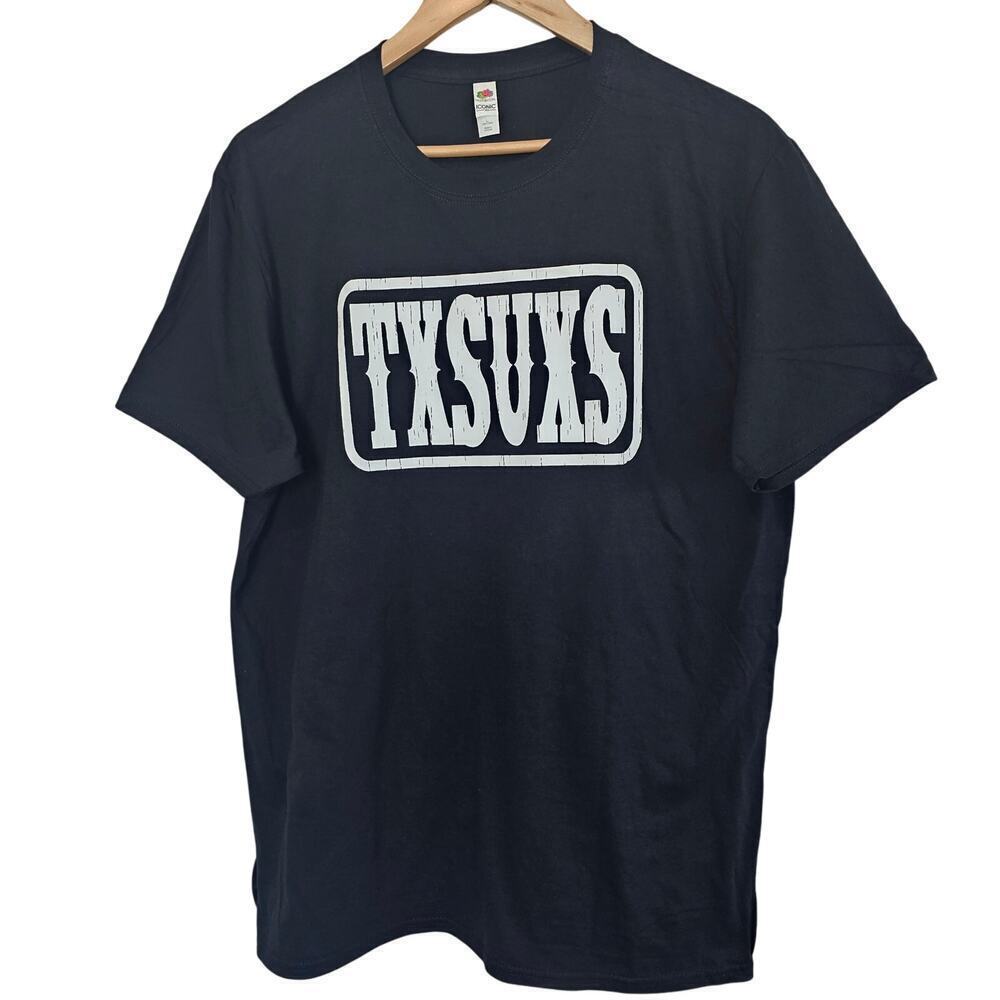 Texas Sucks T-Shirt Men Large Black White TXSUXS Boomer Sooner OU Oklahoma Fans